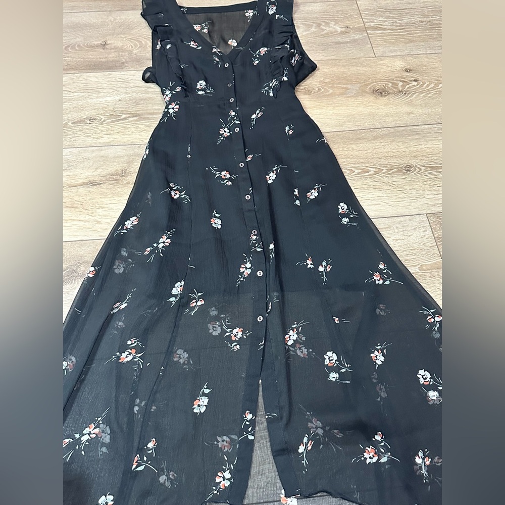Abercrombie & Fitch Floral Sheer Hi-Low Button Up Maxi Dress - Picture 5 of 12